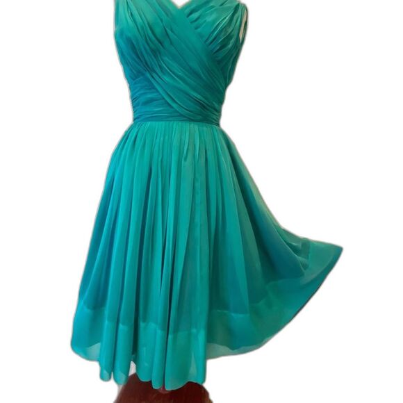 Vintage60s Prom dress Poie de Soie Biltmore Hotel Couture Santa Barbara Aqua M - Picture 13 of 13